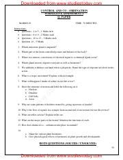 CBSE Class 10 Science Control And Coordination Worksheet Set A Pdf