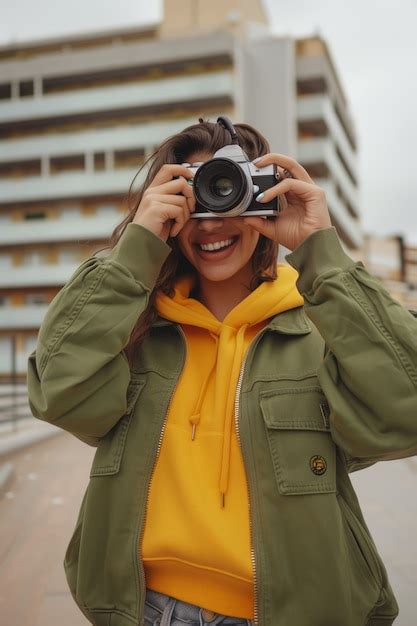 Retrato De Um Jovem Celebrando O Dia Mundial Da Fotografia Um