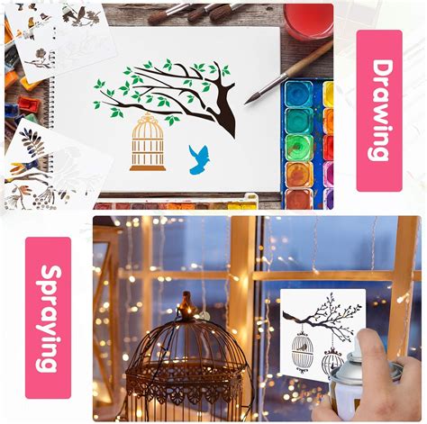 Buy 8 Pieces Birds Stencils Bird Tree Branches Stencil Flying Bird