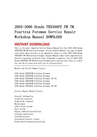 2005 2006 Honda TRX500FE FM TM Fourtrax Foreman Service Repair Workshop