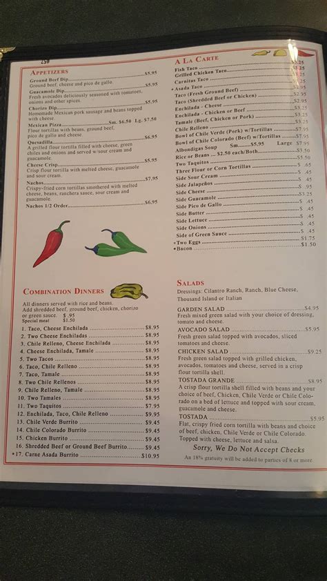 Menu at Casa Grande Mexican Restaurant, Chino Valley