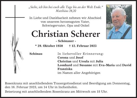 Traueranzeigen Von Christian Scherer Augsburger Allgemeine Zeitung