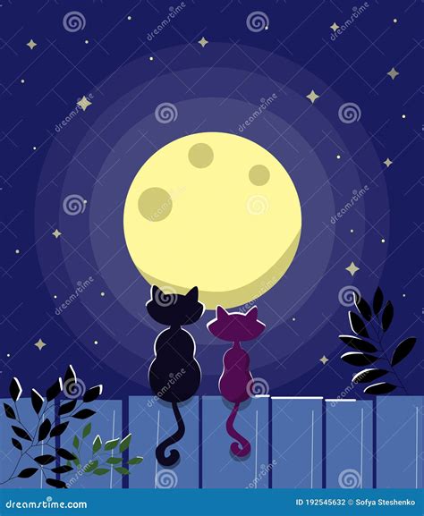 Dos Gatos Sentados De Noche Ilustración del Vector Ilustración de