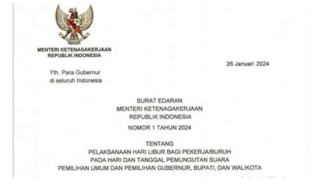 Resmi Pengumuman Libur Pemilu 2024 Dari Kemnaker Ini Kalender Tanggal