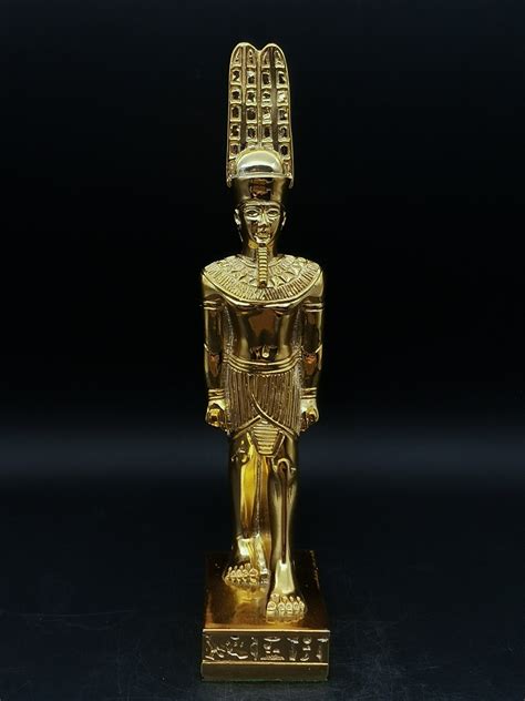 Statue Of Egyptian Art Amun Ra Statue Gold Leaf Made In Egypt Etsy