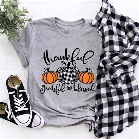 Thankful Grateful Blessed Shirt Thanksgiving T Shirt Buffalo Etsy