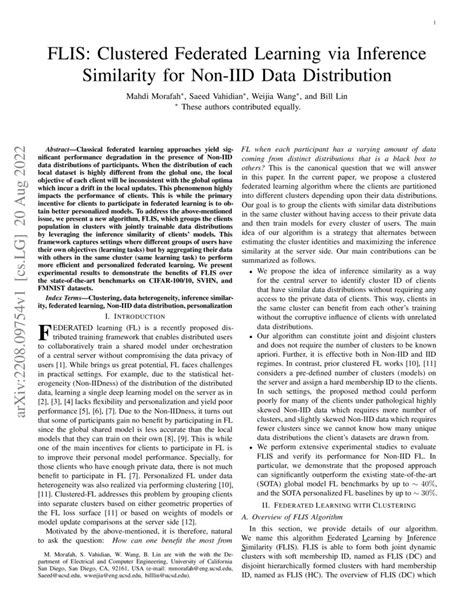 Flis Clustered Federated Learning Via Inference Similarity For Non Iid Data Distribution Deepai