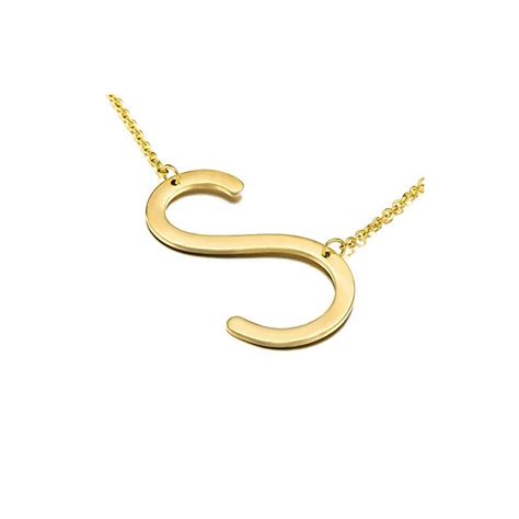 Sideways Large Initial Necklace For Women 18K Gold Plated Letter