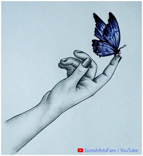 How To Draw Hand With Butterfly Easy Pencil Sketch For Beginners Step