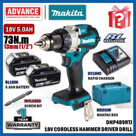 Makita Dhp489z Dhp489rtj 18v Cordless Hammer Driver Drill 13mm 1 2 Shopee Singapore