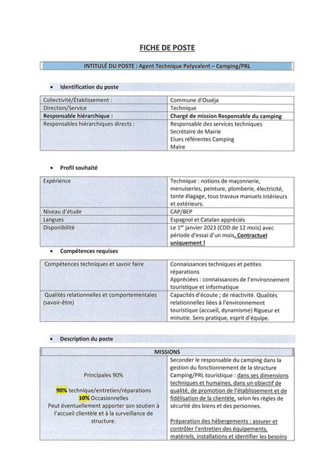 Calaméo Fiche De Poste Agent Technique Polyvalent