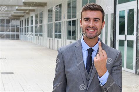 Insulting Businessman Throwing The Middle Finger Stock Image Image Of Adult Emotion 109945013