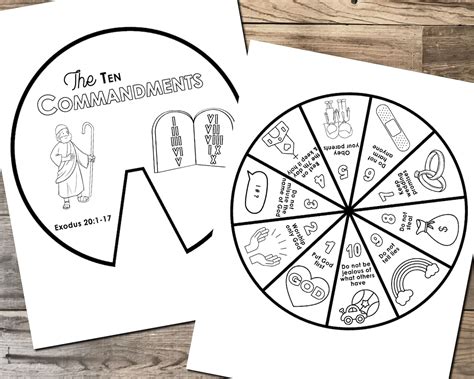 Ten Commandments Coloring Wheel Printable Bible Activity Etsy