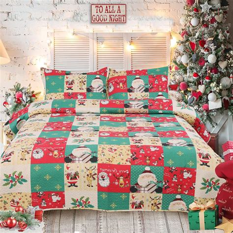 Kebury Christmas Quilt Set Queen Size Xmas Bedding Red Plaid Patchwork