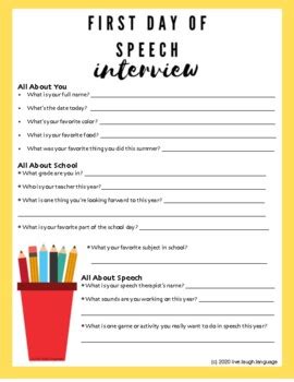 First Day of Speech Therapy Interview Freebie! by Live Laugh Language