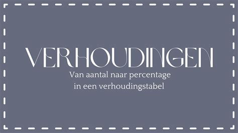 Verhoudingen Van Aantal Naar Percentage In Een Verhoudingstabel