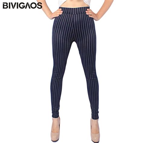 Bivigaos 2017 New Womens Vertical Stripes Legging Pants Thin Stretch