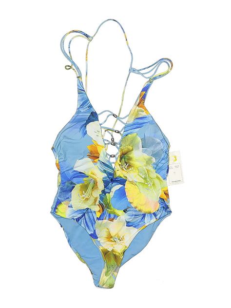 Tini Bikini Tropical Blue One Piece Swimsuit Size L 54 Off ThredUp