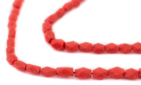 Thebeadchest Bright Coral Style Faceted Rectangle Afghani Stone Beads