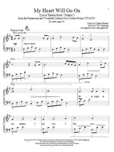 My Heart Will Go On Love Theme From Titanic Sheet Music By Eric