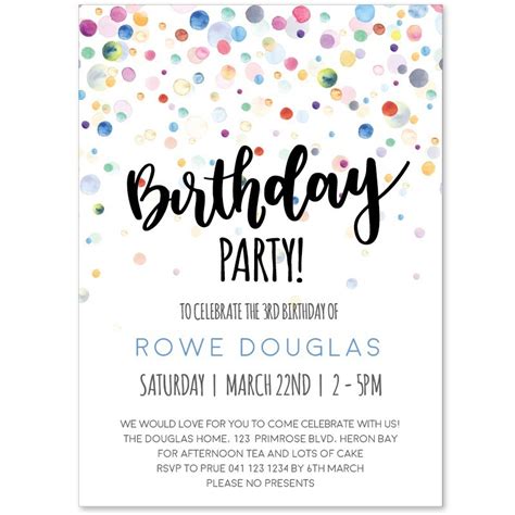 Watercolour Confetti Birthday Invitations