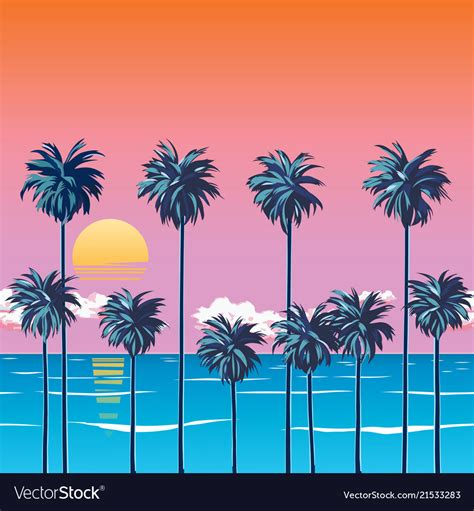 Palm Trees Beach Royalty Free Vector Image Vectorstock