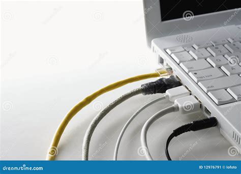 Cords Plugged Into Laptop Computer Stock Image Image 12976791