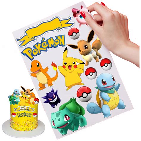 ZESTAW POSTACI OPŁATEK NA TORT POKEMON PIKACHU Z NAPISEM POSTACIE