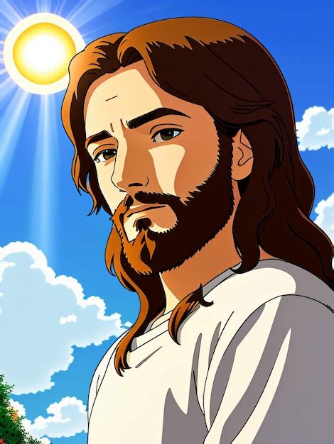 Una Caricatura De Jesus Con El Sol De Fondo Foto Premium