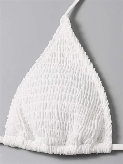 SHEIN Swim Summer Beach Mono Bikini Set Smocked Micro Triangle Bra Tie Side Bottom Pieces