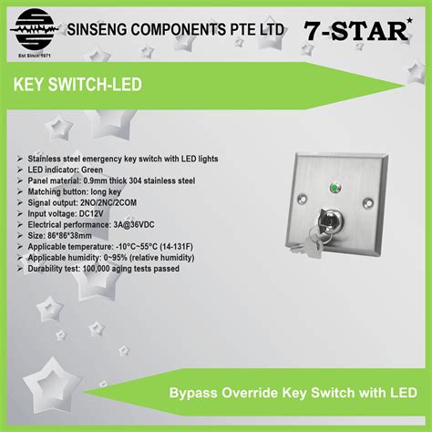 Led Stainless Steel Bypass Override Key Switch With Keys Release For