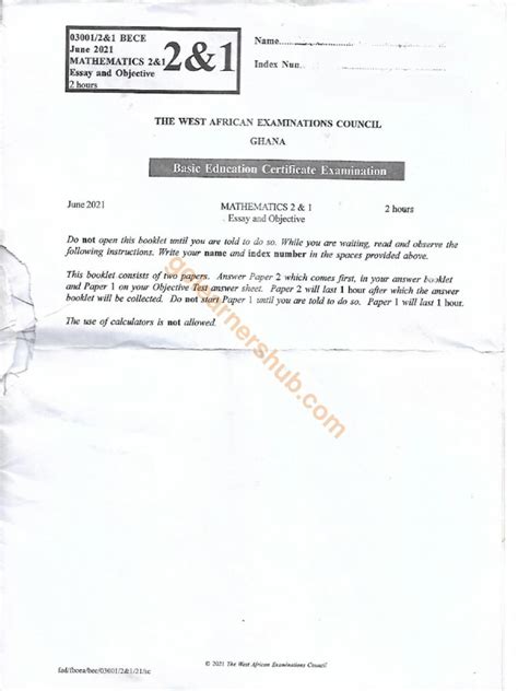 Bece 2021 Mathematics Past Questions Pdf Final Pdf