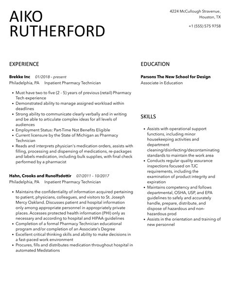 Inpatient Pharmacy Technician Resume Samples | Velvet Jobs