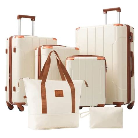 Merax Piece White And Brown Expandable Abs Hardshell Spinner In