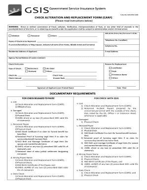 Check Alteration And Replacement Form Carf Gsis Fill