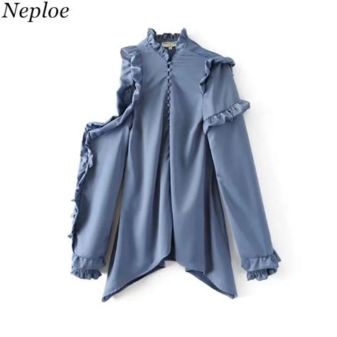 Neploe Ruffles Women Blusas 2018 European Spring New Fashion Off