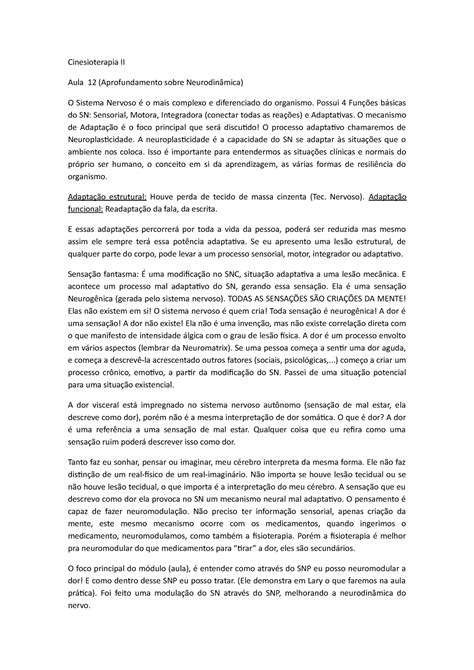 Cinesio Terapia II Aulas 12 E 14 Cinesioterapia II Aula 12