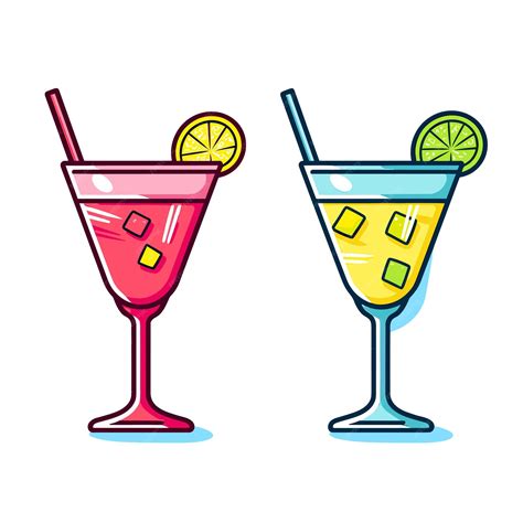 Premium Vector A Drawing Of A Drink And A Drink With A Lemon Wedge On