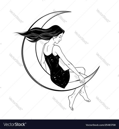 Beautiful witch girl sitting on moon Royalty Free Vector