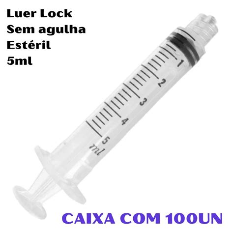 CAIXA 100UN Seringa Hipodermica Esteril Sem Agulha 5ml LUER LOCK