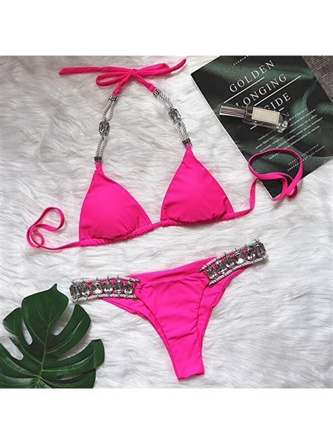 Kad Nlar Rhinestone Mayo Sutyen Tanga Bikini Set Yurt Fiyat