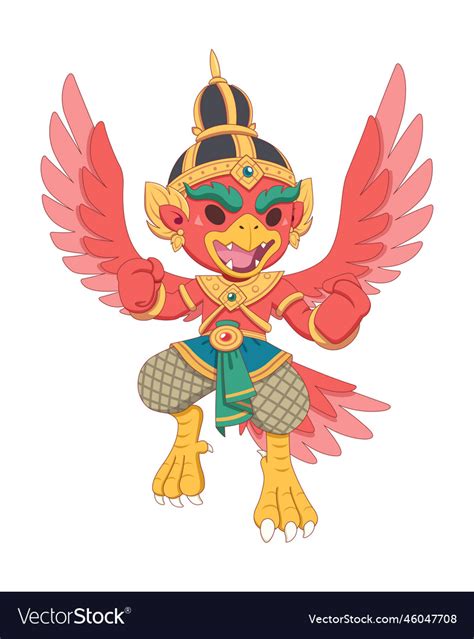 Cute Style Red Garuda Half Human Half Bird Cartoon