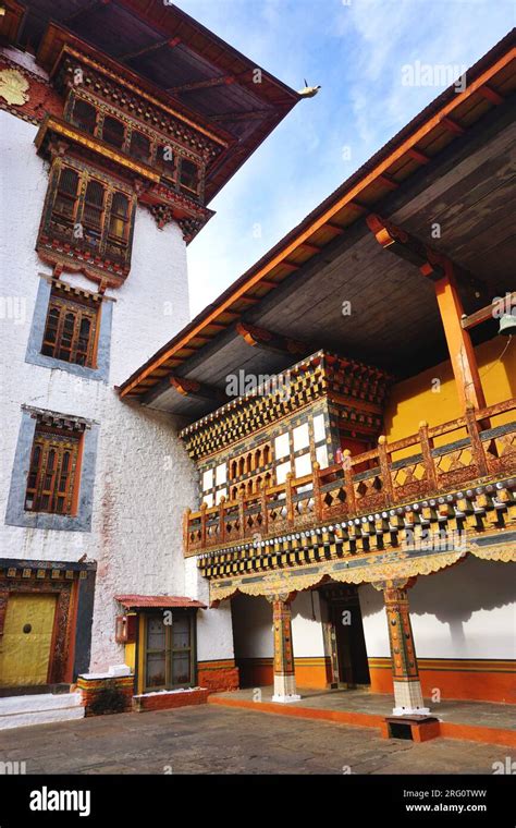 Traditional Bhutanese Architecture Featuring Painted Woodwork Banks Of