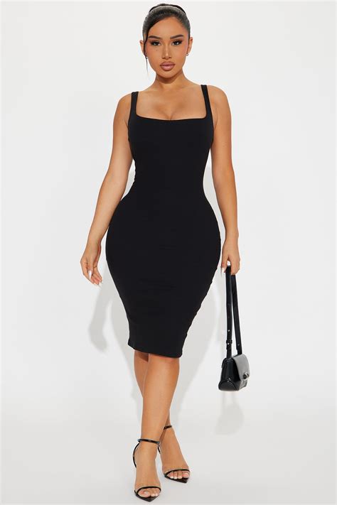 Demi Double Lined Midi Dress Black Fashion Nova