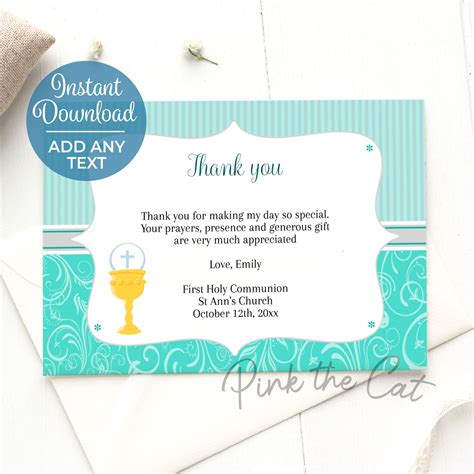 First Holy Communion Thank You Card Unisex Suitable For Boy Or Etsy