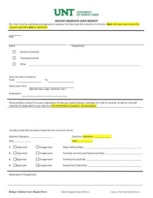 Fillable Online Biology Unt Biology Graduate Leave Request Fax Email