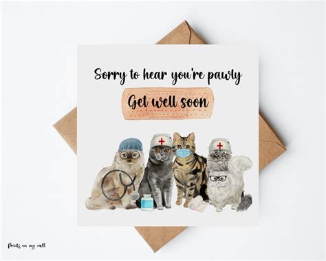 Get Well Soon Card Cat Get Well Cat Nurses Feel Better Soon Card Etsy