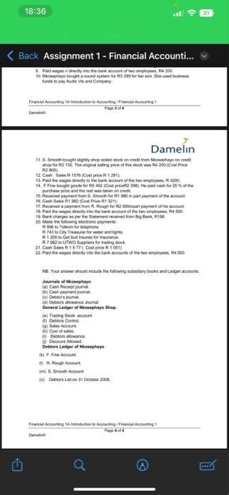 Damelin The Following Are Some Of The Transactions Of Chegg