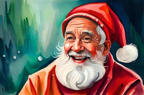 Premium AI Image Smiling Santa Claus Watercolor Painting Style