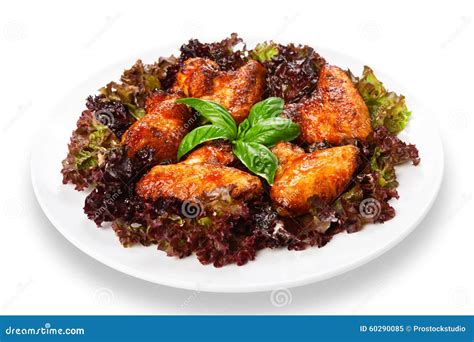 Fried Roasted Chicken Wings On Lettuce Stock Image Image Of Chicken